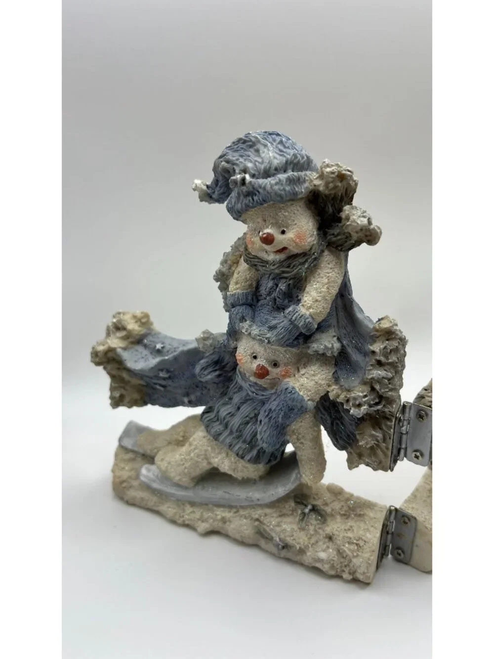 Snowman Family Hinged Figurine Decoration With Glitter Accents In Blue & White W